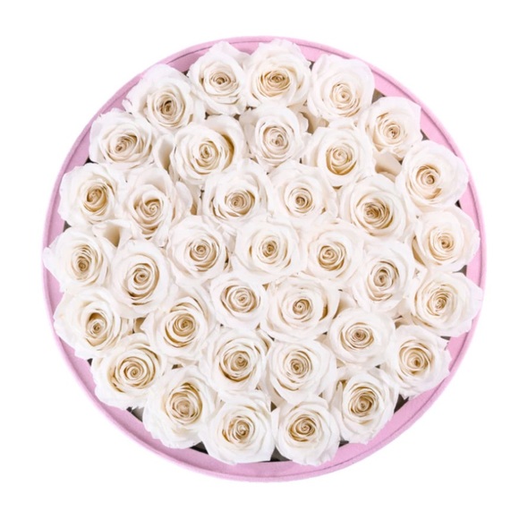 Preserved Ivory Roses in Pink Suede Hatbox - Picture 3 of 8